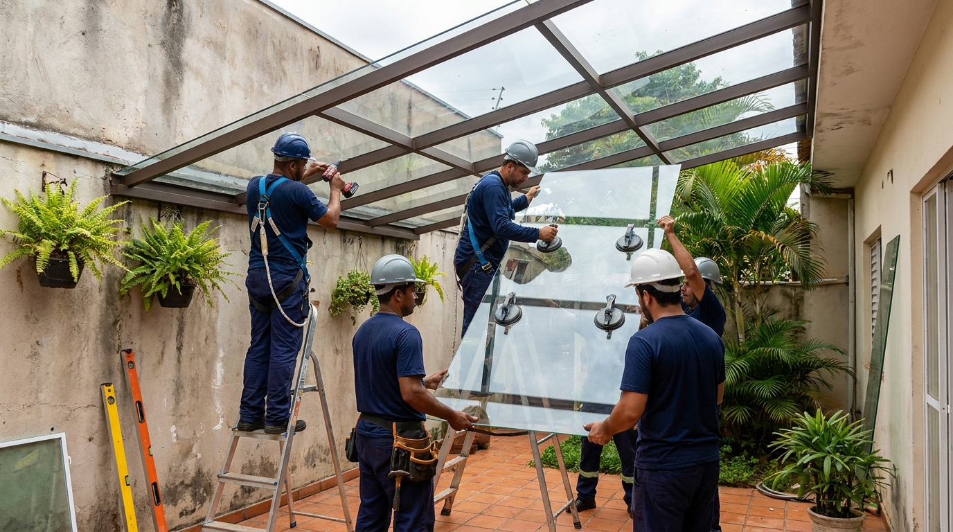 Instalação de cobertura de vidro em Juiz de Fora-MG