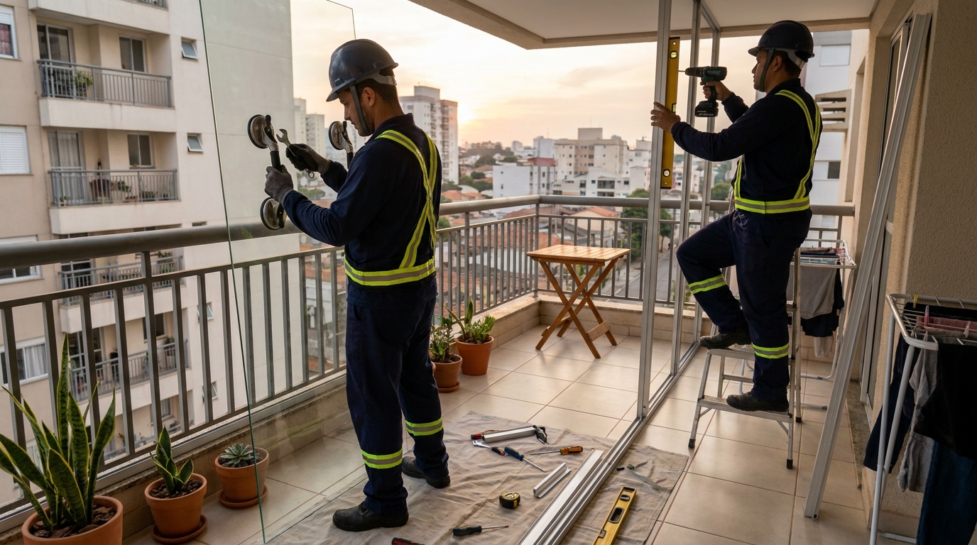 Instalação de parede de vidro em sacada em Juiz de Fora-MG