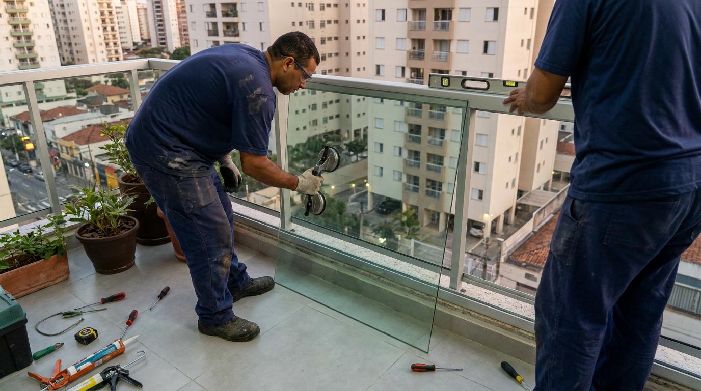 Parede de vidro com vista urbana em Juiz de Fora-MG
