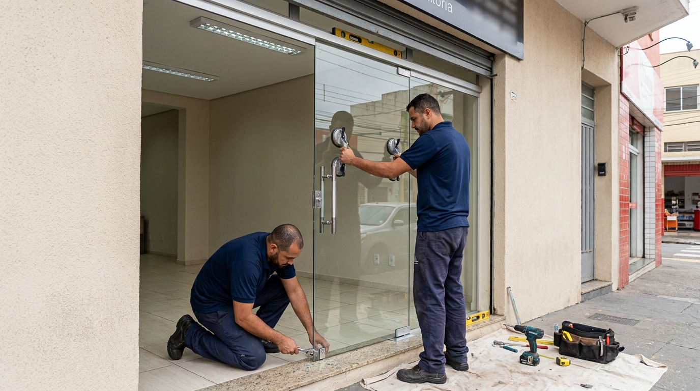 Porta de vidro com puxador inox em Juiz de Fora-MG